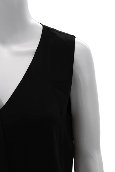 Lafayette 148 New York Women Tunic Silk V-Neck Sleeveless Black Blouse Size S