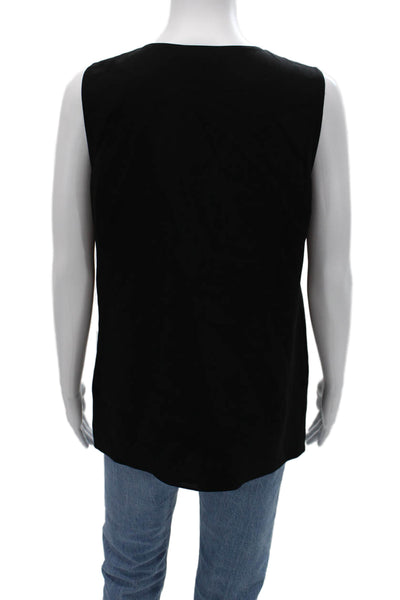 Lafayette 148 New York Women Tunic Silk V-Neck Sleeveless Black Blouse Size S