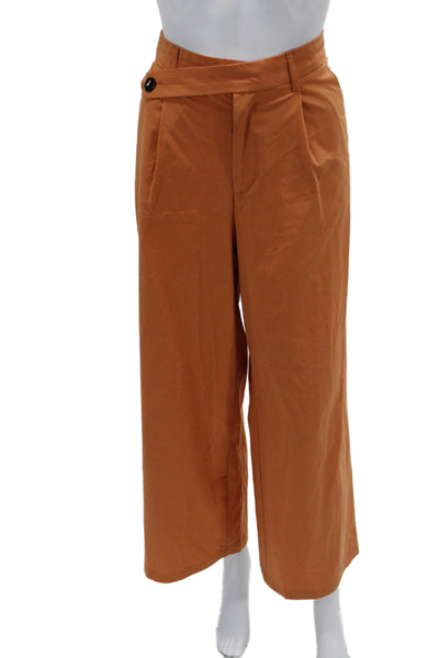 Zara Women Cropped Dress Pants Orange Polyester Button Bohemian Size XS