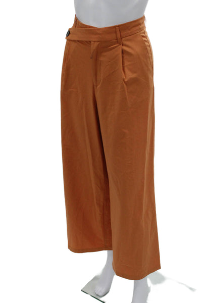 Zara Women Cropped Dress Pants Orange Polyester Button Bohemian Size XS