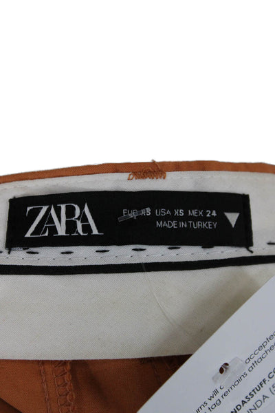Zara Women Cropped Dress Pants Orange Polyester Button Bohemian Size XS