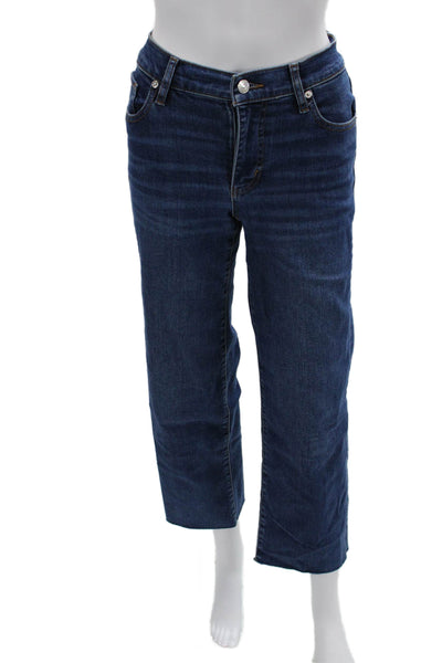 Frame Women Cropped Straight Dark Blue High Rise Jeans Petite Size 24