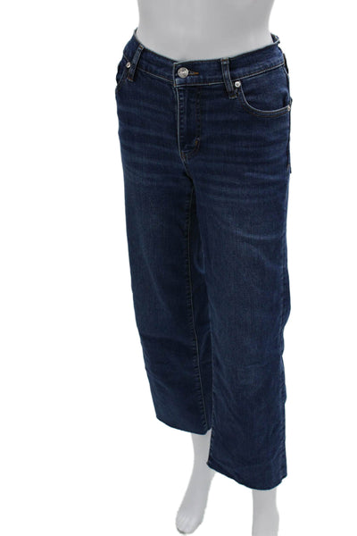 Frame Women Cropped Straight Dark Blue High Rise Jeans Petite Size 24