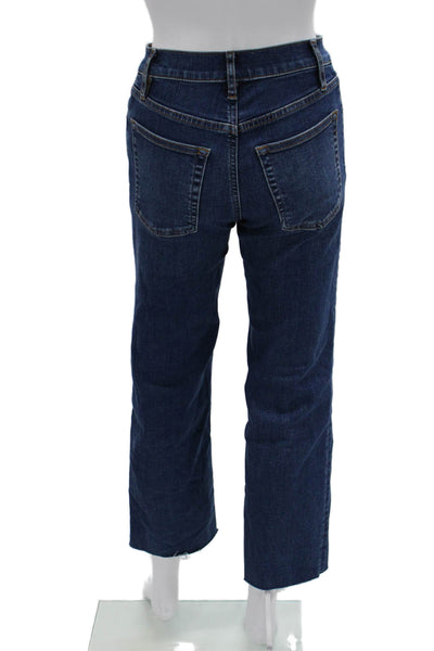 Frame Women Cropped Straight Dark Blue High Rise Jeans Petite Size 24