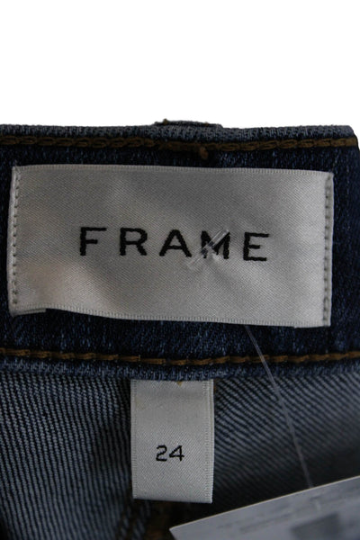 Frame Women Cropped Straight Dark Blue High Rise Jeans Petite Size 24