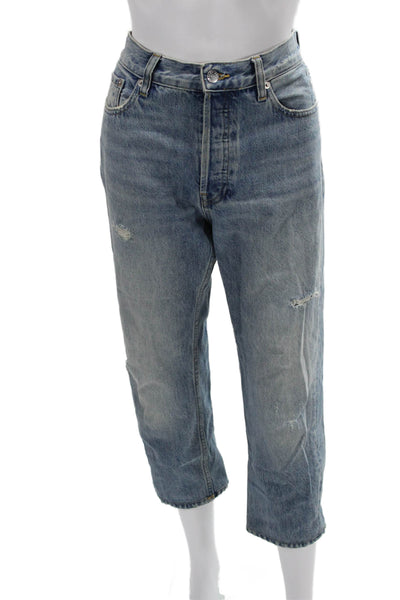 Everlane Unisex Cropped Straight Jeans Light Blue Denim High Rise Size 25