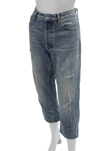 Everlane Unisex Cropped Straight Jeans Light Blue Denim High Rise Size 25