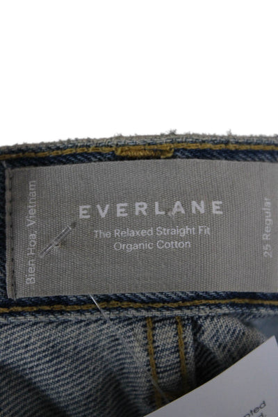 Everlane Unisex Cropped Straight Jeans Light Blue Denim High Rise Size 25
