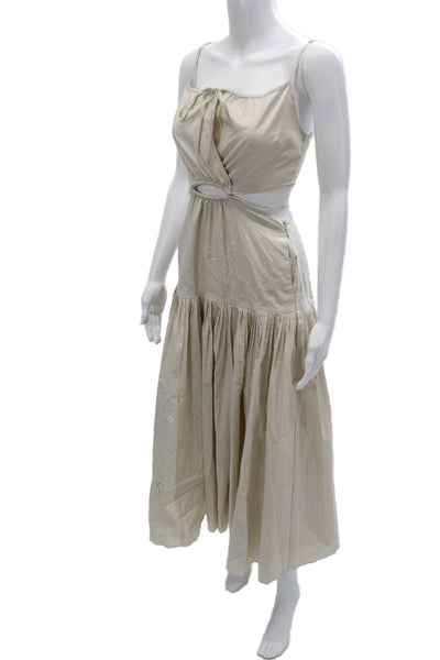 Jonathan Simkhai Women Beige Cotton Midi Sundress Drawstring Size XS