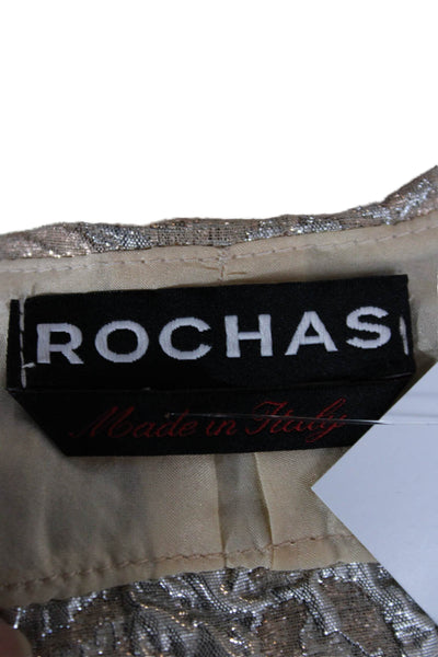 Rochas Women Cropped Silk Paisley Sleeveless Blouse Beige Round Neck Size S