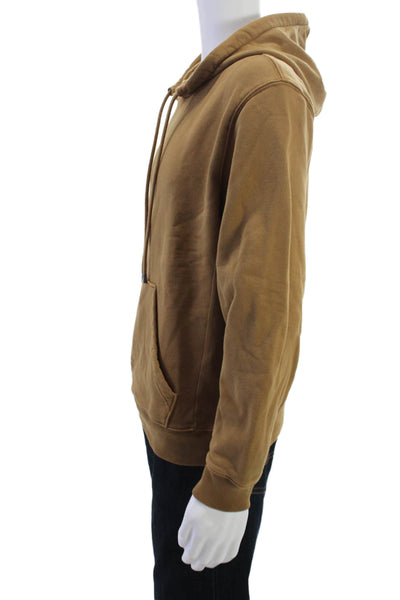 Frame Mens Pullover Hoodie Brown Cotton Drawstring Long Sleeve Fall Size S