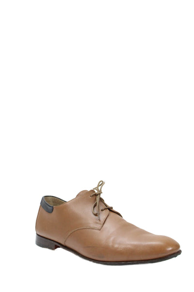 Hermes Mens Lace Up Round Toe Derby Oxfords Chataigne Noir Leather Size 41.5