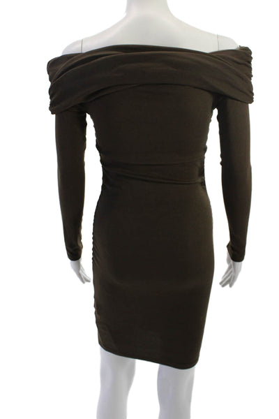 Zara Women Bodycon Mini Dress Brown Long Sleeve Zip Cotton Size S