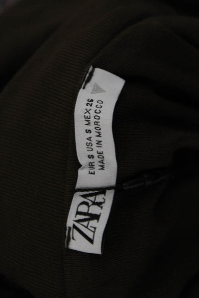 Zara Women Bodycon Mini Dress Brown Long Sleeve Zip Cotton Size S
