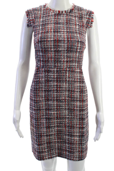 J Crew Womens Sheath Dress Black Plaid Crew Neck Knee Length Size 00P