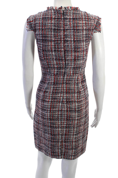 J Crew Womens Sheath Dress Black Plaid Crew Neck Knee Length Size 00P