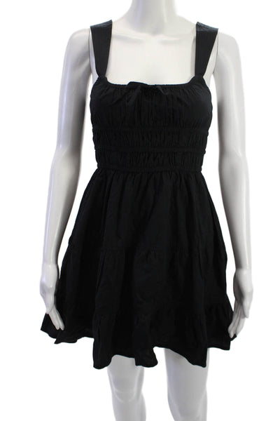 Sunday Best Womens Sundress Black Cotton Square Neck Drawstring Mini Size S