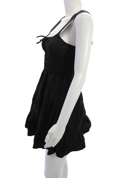 Sunday Best Womens Sundress Black Cotton Square Neck Drawstring Mini Size S