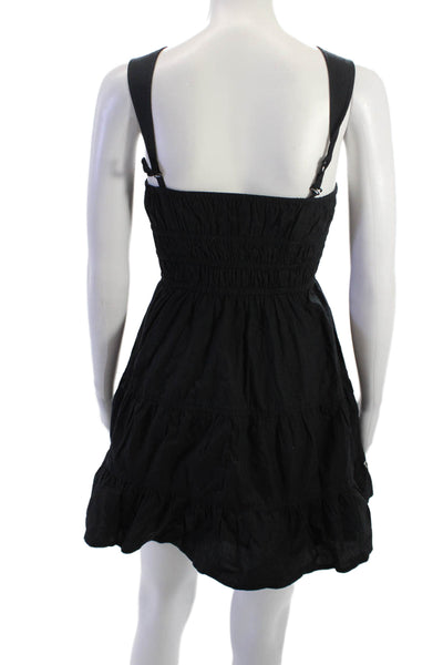 Sunday Best Womens Sundress Black Cotton Square Neck Drawstring Mini Size S