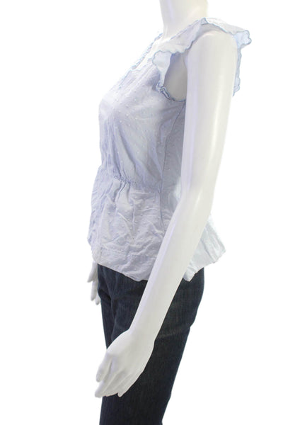 J Crew Womens Light Blue Polka Dot V Neck Zip Short Sleeve Blouse Size 0P