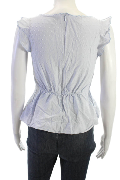 J Crew Womens Light Blue Polka Dot V Neck Zip Short Sleeve Blouse Size 0P