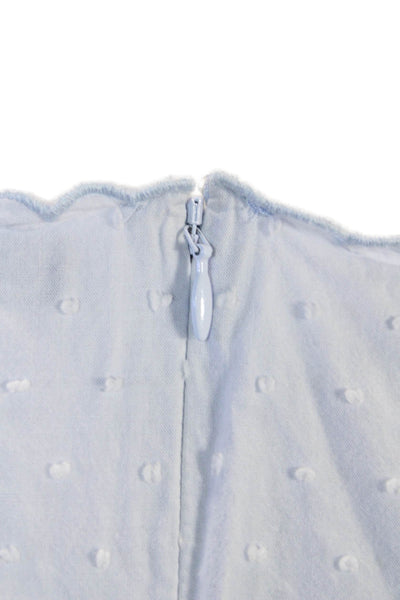 J Crew Womens Light Blue Polka Dot V Neck Zip Short Sleeve Blouse Size 0P