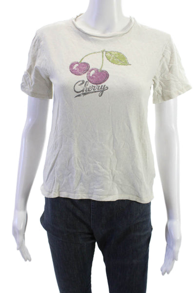 Bonpoint Girls Crewneck Short Sleeves Graphic T-Shirt Cream Size 14