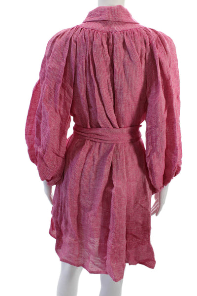 Lisa Marie Fernandez Womens Shirt Dress Pink Linen Collared Long Sleeve Size 2
