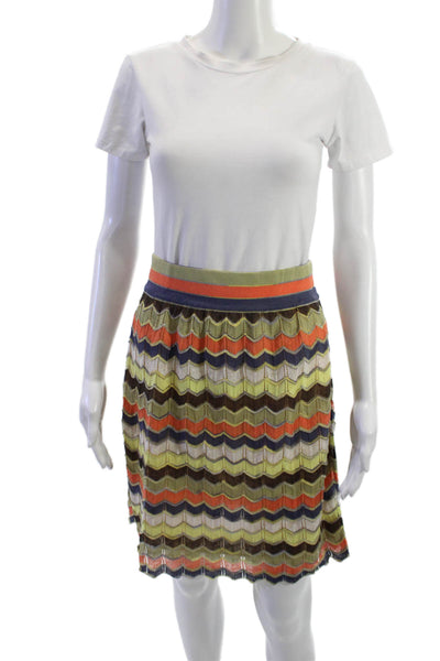 M Missoni Women A-Line Mini Geometric Green Linen Cotton Skirt Size 10