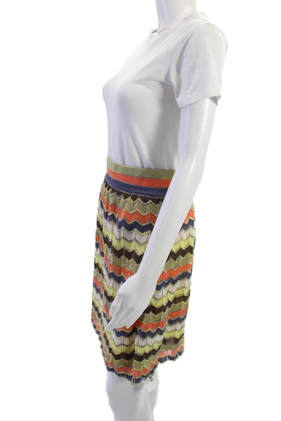 M Missoni Women A-Line Mini Geometric Green Linen Cotton Skirt Size 10