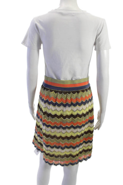 M Missoni Women A-Line Mini Geometric Green Linen Cotton Skirt Size 10