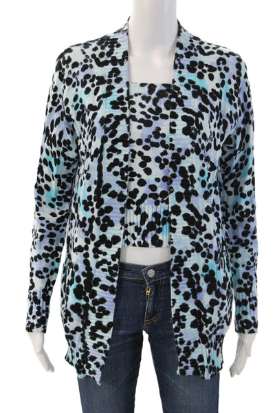 Central Park West Womens Cropped Leopard Zip Sweater Black Long Sleeve Size S