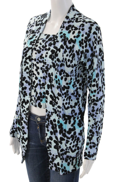 Central Park West Womens Cropped Leopard Zip Sweater Black Long Sleeve Size S