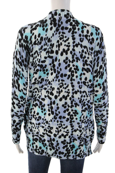 Central Park West Womens Cropped Leopard Zip Sweater Black Long Sleeve Size S