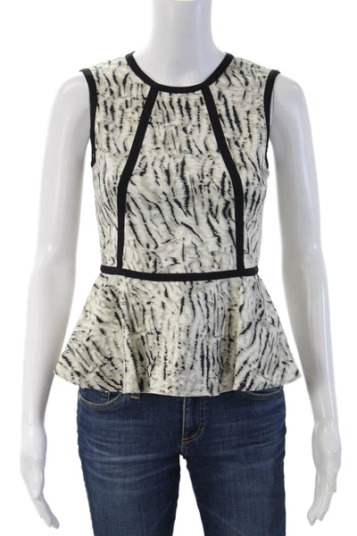 Parker Women Zebra Print Sleeveless Zip Crew Neck Blouse White Size S