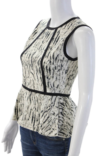 Parker Women Zebra Print Sleeveless Zip Crew Neck Blouse White Size S