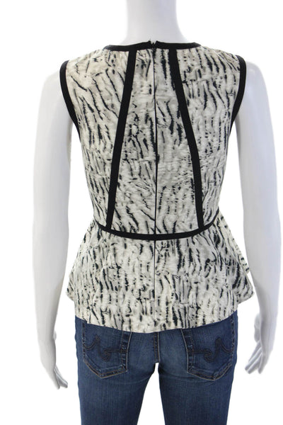 Parker Women Zebra Print Sleeveless Zip Crew Neck Blouse White Size S