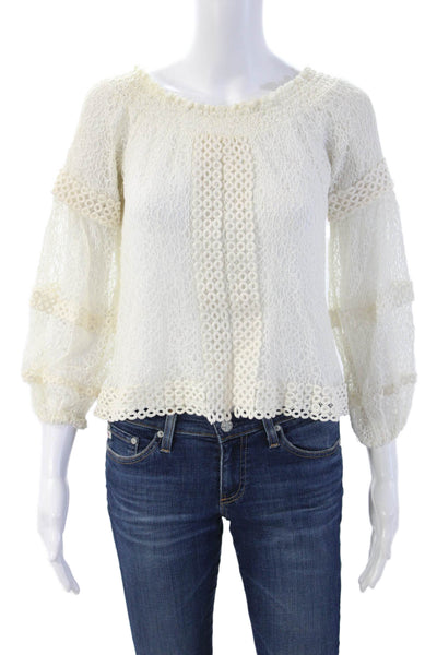 Ramy Brook Women Bohemian White Blouse Round Neck 3/4 Sleeve Size S
