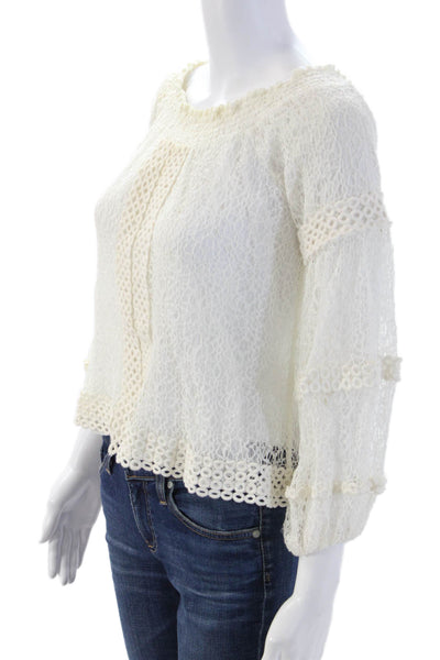 Ramy Brook Women Bohemian White Blouse Round Neck 3/4 Sleeve Size S