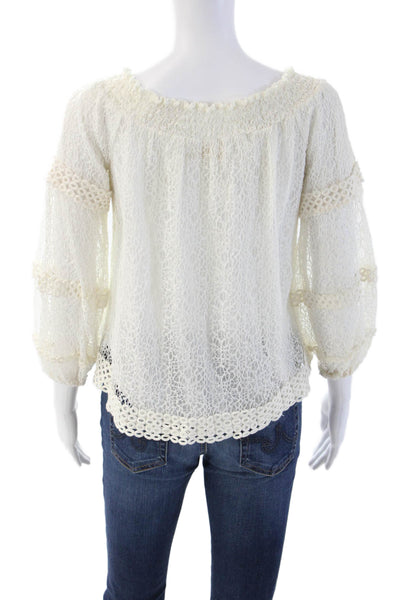 Ramy Brook Women Bohemian White Blouse Round Neck 3/4 Sleeve Size S