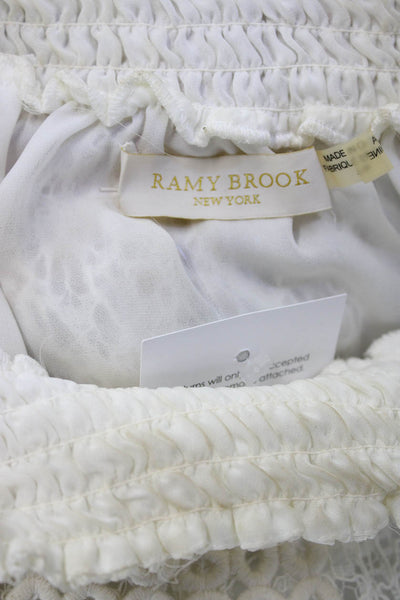Ramy Brook Women Bohemian White Blouse Round Neck 3/4 Sleeve Size S