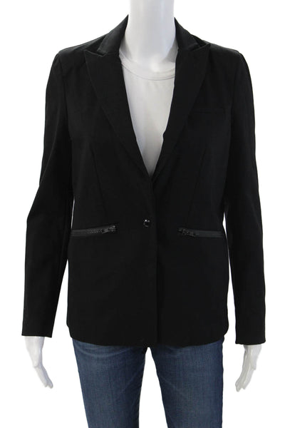 Central Park West Womens Black Collared Blazer Button Long Sleeve Size S