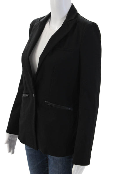 Central Park West Womens Black Collared Blazer Button Long Sleeve Size S