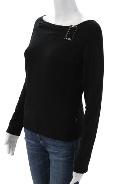 BCBGMAXAZRIA Women Black Long Sleeve Basic Top Rayon Blend Size M