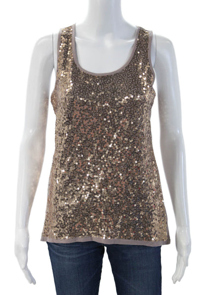 Pink Rose Womens Brown 80s Sleeveless Tank Round Neck Poly Rayon Spandex Size L