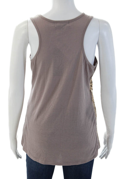 Pink Rose Womens Brown 80s Sleeveless Tank Round Neck Poly Rayon Spandex Size L