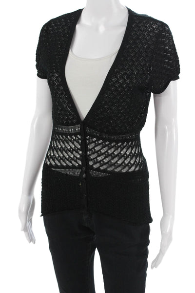 Laundry Industry Womens V-Neck Black Cotton Blend Button-Up Short Sleeve Size S