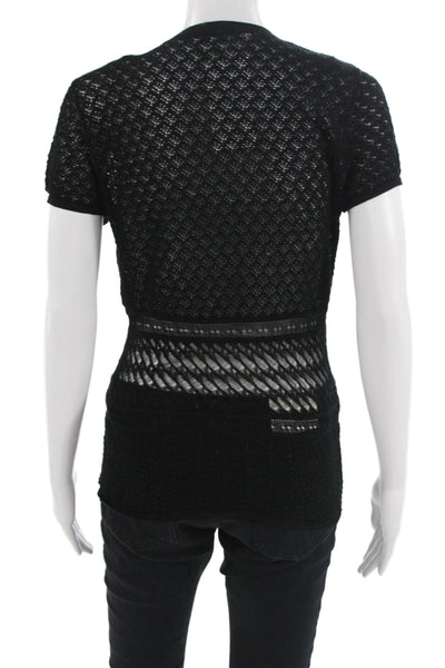 Laundry Industry Womens V-Neck Black Cotton Blend Button-Up Short Sleeve Size S