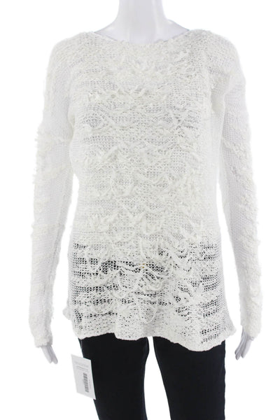 Elie Tahari Unisex White Cotton Blend Pullover Sweater Long Sleeve Size S