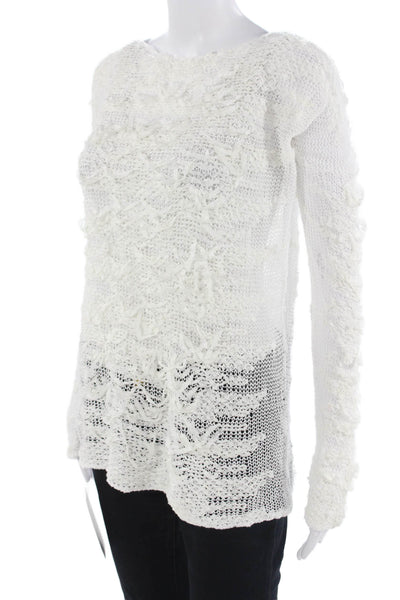 Elie Tahari Unisex White Cotton Blend Pullover Sweater Long Sleeve Size S